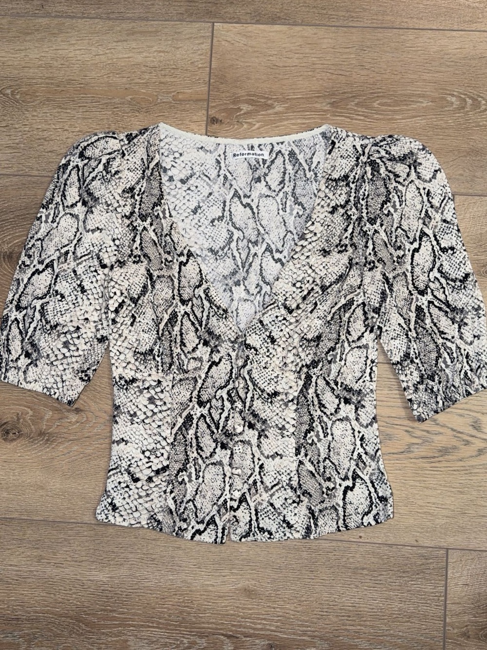 Reformation Eliana Boa Snake Print Puff Sleeve Blouse XS
